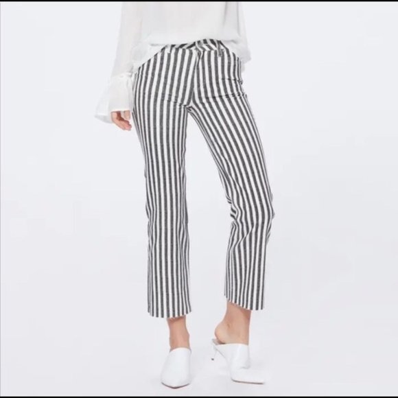PAIGE NWT Atley Stripe High Rise Ankle Flare Crop SZ 25 - Picture 1 of 10